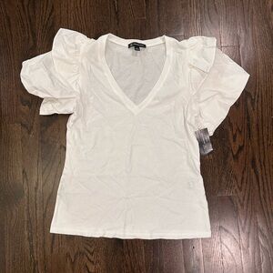 I.N.C. White Ruffle Short Sleeve Top Medium